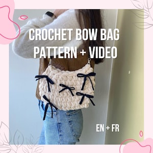 Crochet Bow handle bag pattern with Alize puffy, quick and easy crochet for beginners, no hook, learn how to crochet, full video tutorial