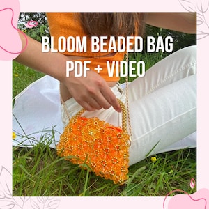 BLOOM, DIY flower beaded bag tutorial, pattern, video, easy for beginners, learn how to do a beaded bag
