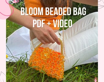 PDF-bestand | Tutorial voor een tas met bloemenkralen | patroon, gedetailleerde video voor beginners eenvoudig | BLOEI, Bloem