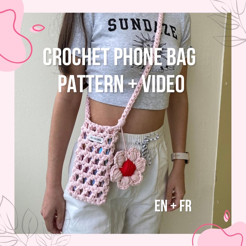 T-Shirt Yarn Flower Crossbody crochet pattern listing photo by ekstudiocreations