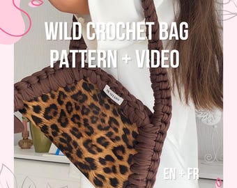 PDF | Haakhandleiding schoudertas met luipaardstof | Patroon en gedetailleerde video voor beginners, gemakkelijk en snel | WILD