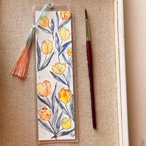 Yellow Tulip Watercolor Bookmark- Handmade Bookmark- Original art - Gift for Book lovers || Reader Gifts || Cute bookmark|| Gift for her