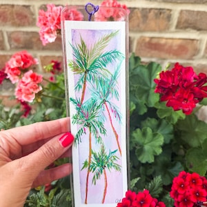 Hand-Painted Palm Tree Watercolor Bookmark: Tropical Art