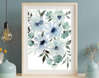 Watercolor Floral Print: Cottagecore Botanical Wall Art