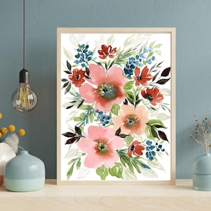 Floral Watercolor Print: Coral Blush Botanical Wall Art
