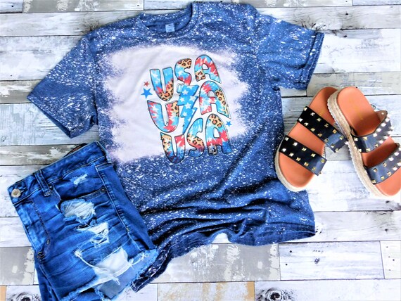 USA Bleached Shirt, Women's USA Shirt, Women's Bleached Shirt, Patriotic Shirt, 4th of July Shirt, Labor Day Shirt, Independence Day Shirt