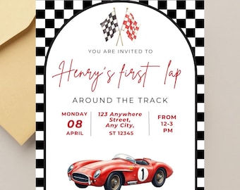 First Lap Birthday Invitation | Race Car Birthday Party Invite | 1st birthday car | car 1st birthday| fast one party | fast one birthday
