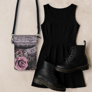 Cartera para celular con notas musicales y flores, regalo gótico para el Día de la Madre, Dark Academia, funda única para teléfono, regalo para músico, tecla G, regalo para ella