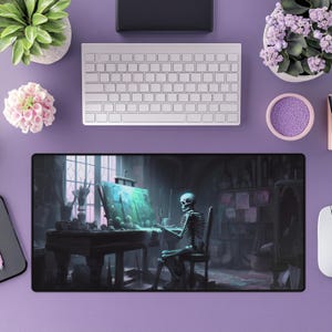 Gothic Drawing Skeleton Art Mouse Pad for Gothic Lovers, Skull Victorian Painting Desk Mat, Death Gaming Mousemat, Valentine’s Day Gift