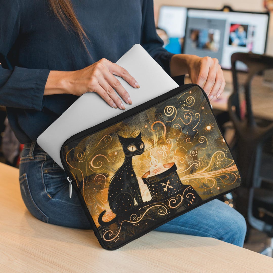 Magical Butter Swirl Laptop Sleeve, Black Cat Tech Case, 12-13-15 Inch ...