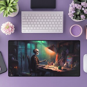 Gothic Drawing Skeleton Art Mouse Pad for Gothic Lovers, Skull Victorian Painting Desk Mat, Death Gaming Mousemat, Valentine’s Day Gift