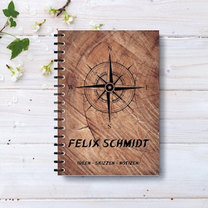 Carnet personnalisé au design boussole en bois. Pour les explorateurs, les voyageurs et les esprits libres et pour capturer leurs croquis et leurs notes