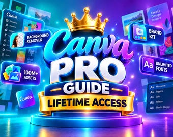 Acceso de por vida a Canva Pro, entrega instantánea por correo electrónico, más de 1 millón de recursos premium y más de 400 000 plantillas, descarga digital.