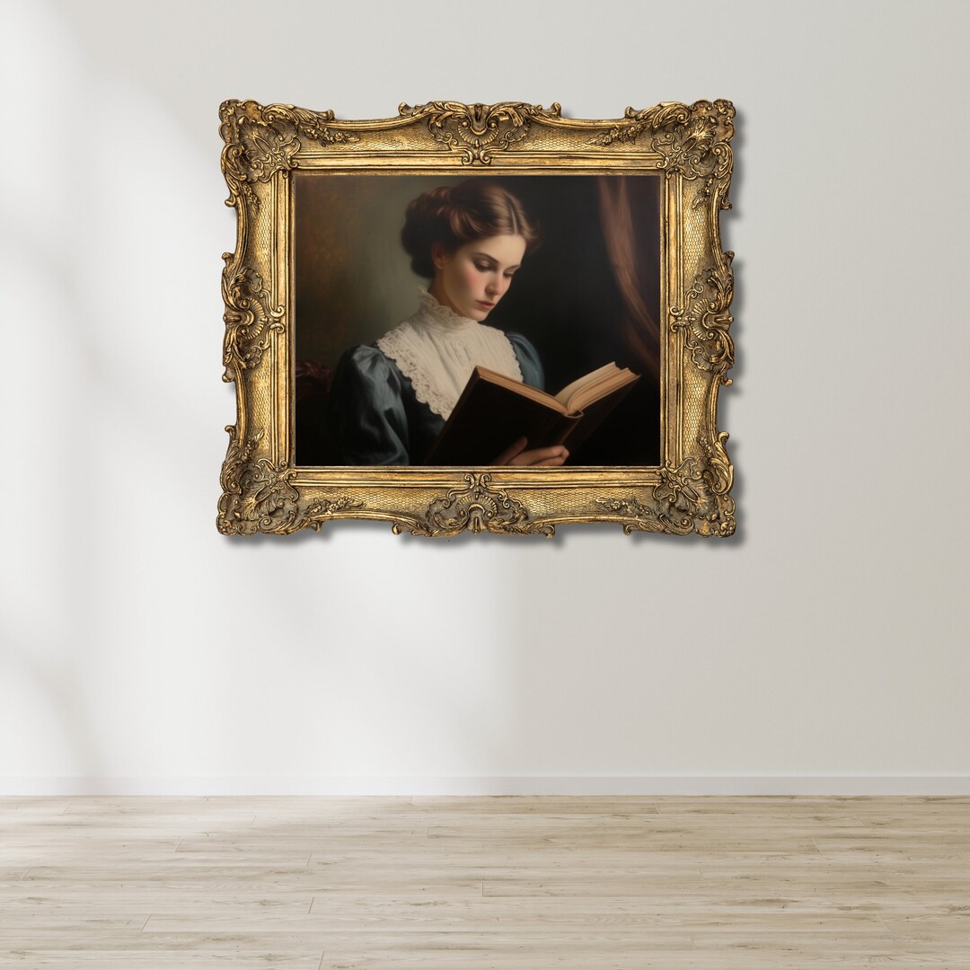 Vintage Printable Portrait of Woman Reading Book - Art Print ...