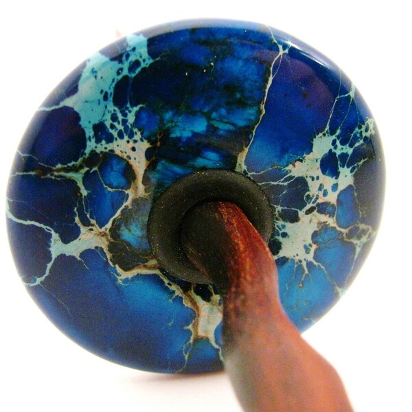 Blue SEA SEDIMENT JASPER Top Whorl Drop Spindle for Spinning Yarn