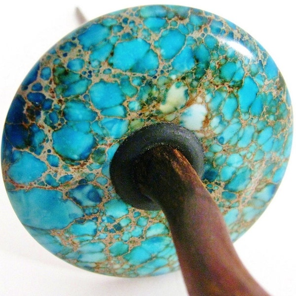 Blue SEA SEDIMENT JASPER Top Whorl Drop Spindle for Spinning Yarn
