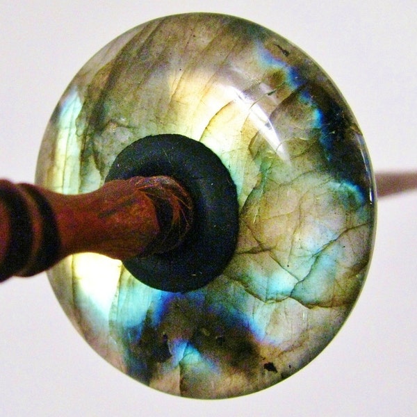 Super Flashy LABRADORITE Top Whorl Drop Spindle with Rosewood Shaft