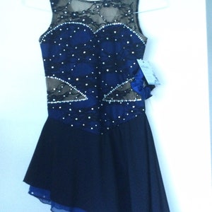 Icings Originals Dramatic Blue and Black with Lace Competition Ice Skating Dress