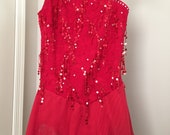 Red Lace One Shoulder Competition Skating Dress Sizes AXS