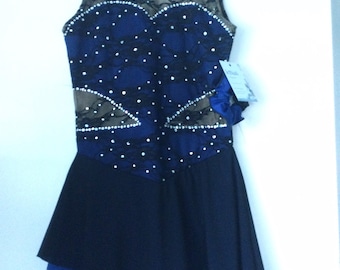 Dramatic Blue and Black Competition Skating Dress