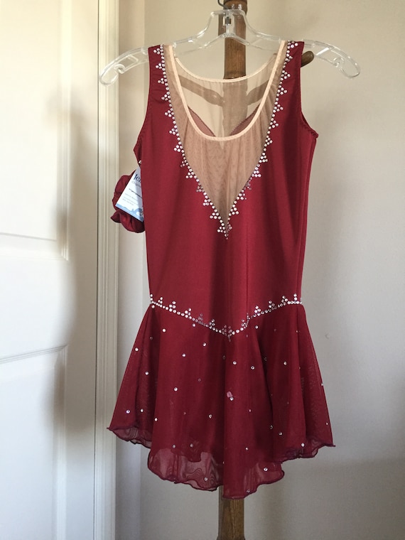 burgundy skating dress Women's Red Sequin Skater Dress With Long Sleeve Burgundy | Extra Small