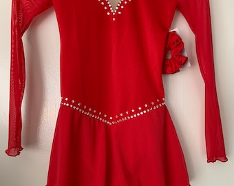 Icings Originals Classic Red Long Sleeve Test Competition Ice Skating Dress