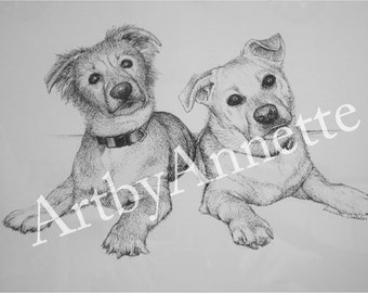 Custom Pen and Ink or Pencil Pet Portrait