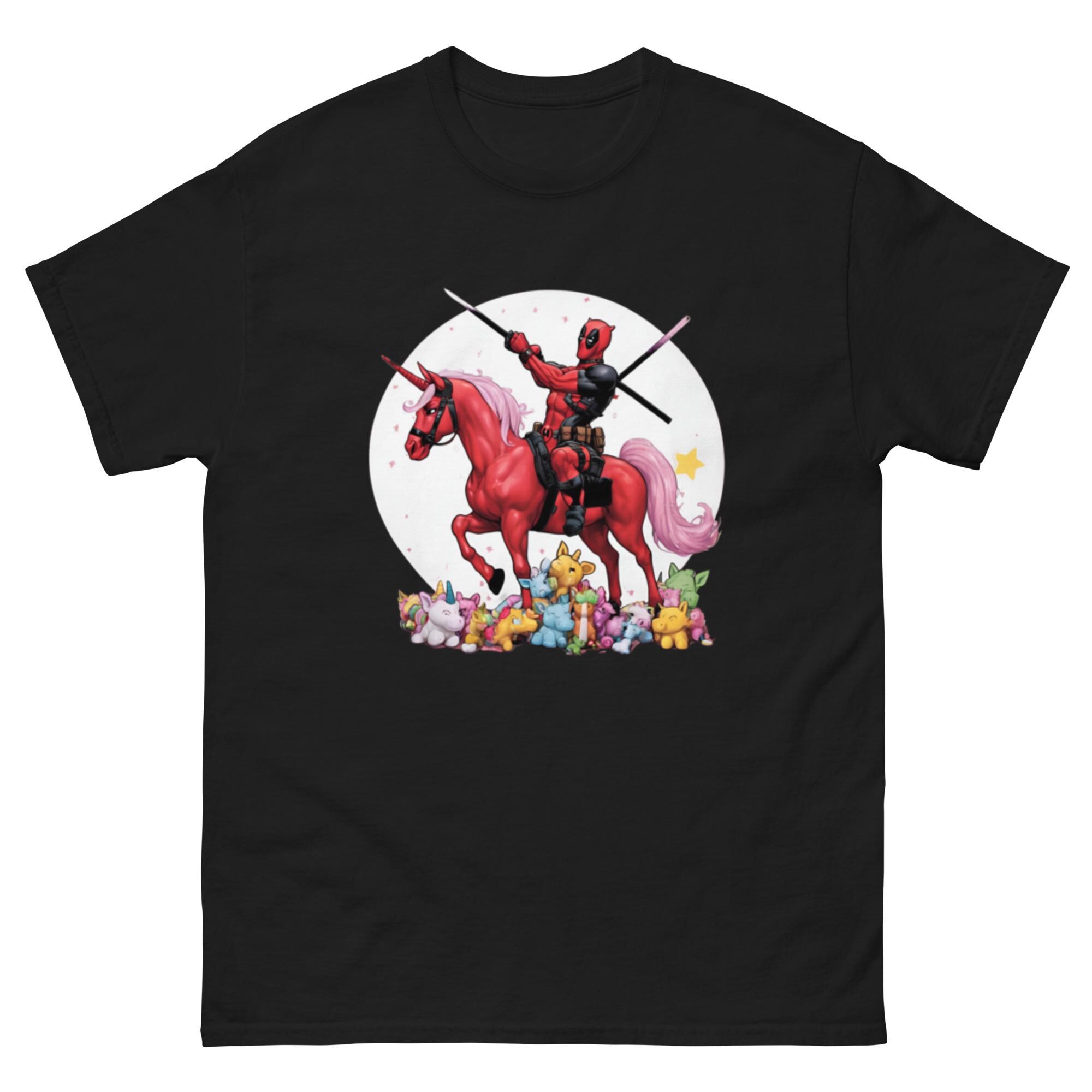 Marvel Deadpool Auf Einhorn Damen Hemd – Langärmelig, Wasserfallausschnitt, Weiches Strickmaterial
