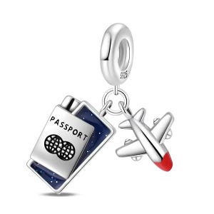 Pandora Passport and Airplane Dangle Charm, 925 Sterling Silver Charm for Bracelet, Travel Themed Jewelry, Gift for Travel Lovers