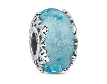 Ice Blue Snowflake Bracelet Charm for Pandora, 925 Sterling Silver Charm for Women, Charm Jewelry, Murano Charm Accessories, Gift for Her