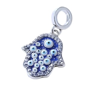 Zilveren pandora bedel, hamsa, boze oog 925 sterlingzilveren bedel voor vrouwen, hand van Fatima bedelsieraden, gelukshanger cadeau voor vrouwen