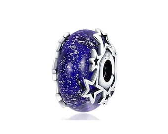 Galaxy Blue and Star Charm for Pandora, 925 Sterling Silver Charm for Women, Charm Jewelry, Murano Charm Accessories, Gift for Her