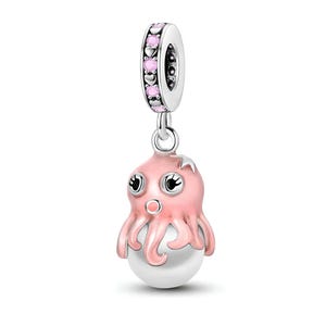 Pandora Octopus and Pearl Bracelet Charm, 925 Sterling Silver Charm, Women Accessories, Charm Jewelry Gift for Her and Sister