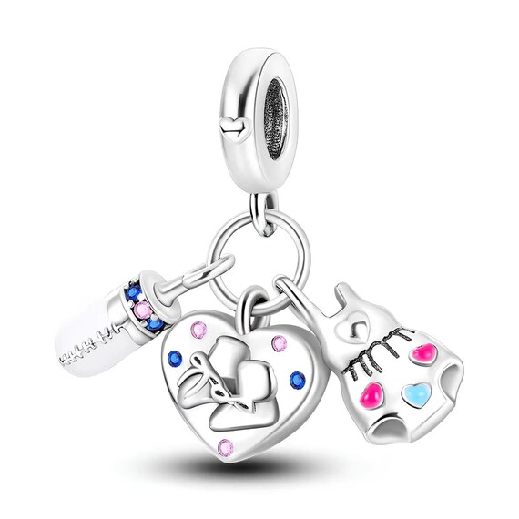 Pandora Dress, Heart and Baby Bottle Charm, 925 Sterling Silver Charm for  Bracelet, Birth Themed Jewelry, Baby Shower Gift for New Mom