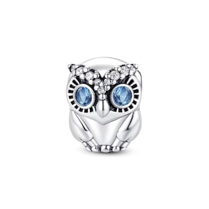 Charm Pandora a forma di gufo con zircone blu, in argento Sterling 925 per bracciale, gioielli da donna a tema animali, grazioso regalo per lei.
