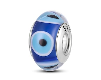 Pandora Evil Eye Murano Charm, 925 Sterling Silver Protection Charm, Blue Murano Glass Bead to Ward Off the Evil Eye, Meaningful Gifts