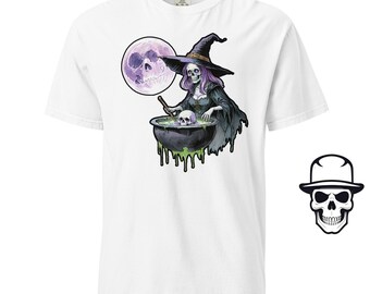 Camiseta com caveira bruxa.