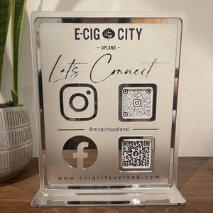 Custom 8x10 QR Code Sign, Double-Layered Acrylic Business Sign with Engraved Logo, &quot;Let&#39;s Connect&quot; Scan Me Display