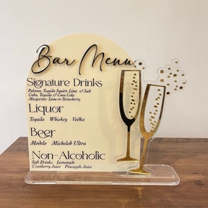 Wedding Bar Sign Menu| Custom Acrylic Bar Signage| Champagne Flute Bar Sign| Event Bar Menu| Acrylic Bar Menu| Acrylic Signs