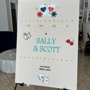 Letrero de bienvenida para boda con temática de Las Vegas: acrílico personalizado con impresión UV