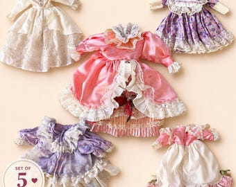 Vintage Doll Dress Bundle (5 pcs) – 1970s Doll Clothes with Accessories – Unique Set, Shipping Included