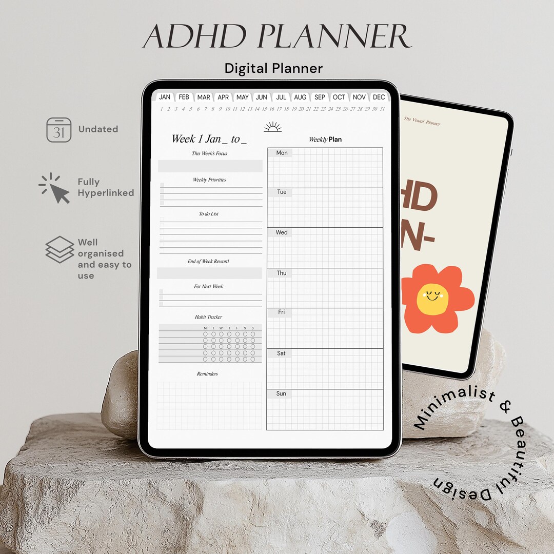 ADHD Digital Planner UNDATED, Goodnotes Notability Daily Weekly Monthly ...