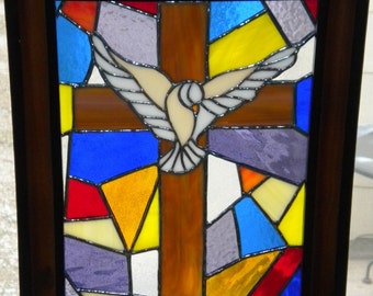 Cross with Dove Stained Glass