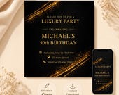 Elegant Birthday Invitation Canva Template, Luxury Black Gold Invite, Adult Birthday Party Editable