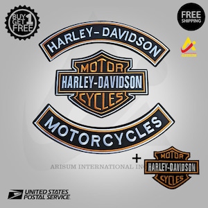 Harley Davidson Orange Rocker Patches - Gesticktes Biker Westen Set