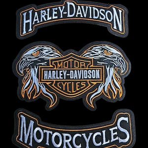 Harley Davidson Orange Double Eagles Embroidery Patch Set: Biker Jacket Vest Iron On/Sew On