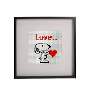 Patrón de punto de cruz de Snoopy Love. ARCHIVO DIGITAL IMPRIMIBLE