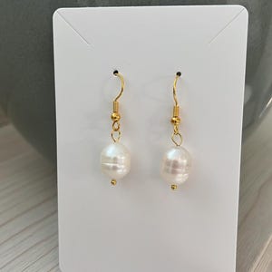 Gold Pearl Dangle Earrings