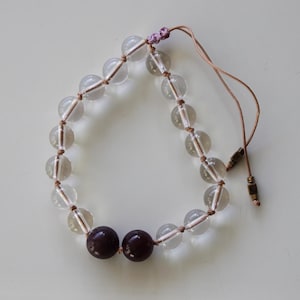 Garnet Bracelet, Quartz Bracelet, 18 Mala Beads, Gemstone Bracelet, Meditation Jewelry, Boho Crystal Bracelet, Yoga Spiritual Gift, Handmade