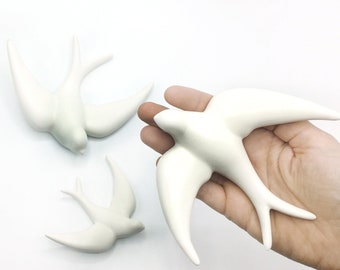 Elegant Swallows WHITE MATT wall decor. Symbolism of Nature, protection, prosperity, love and happiness at home & family.Ideal wedding gift.